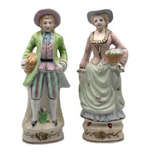 Porcelain Man Woman Figurines Victorian Style Made in Occupied Japan 1950's
